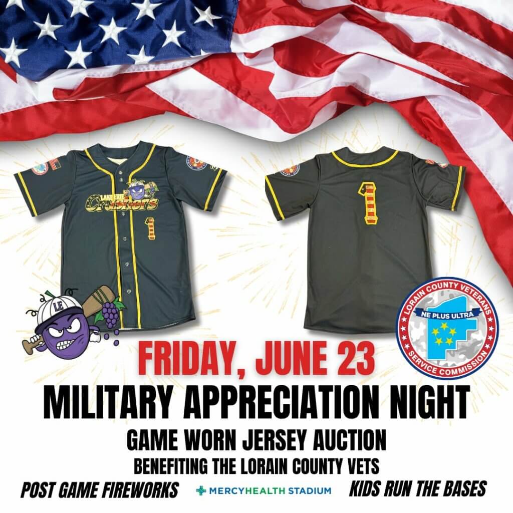 Crushers Military Appreciation Night poster displaying the special jersey