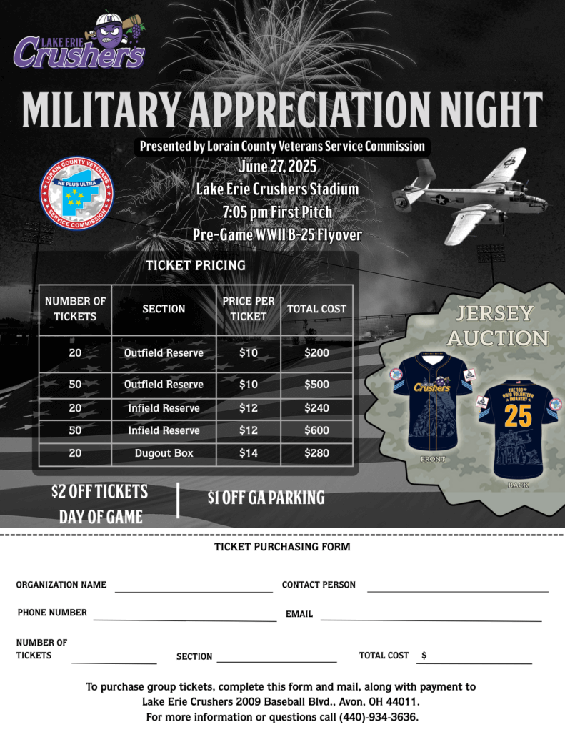 2025 Lake Erie Crushers Military Appreciation Night Ticket Purchasing Form
